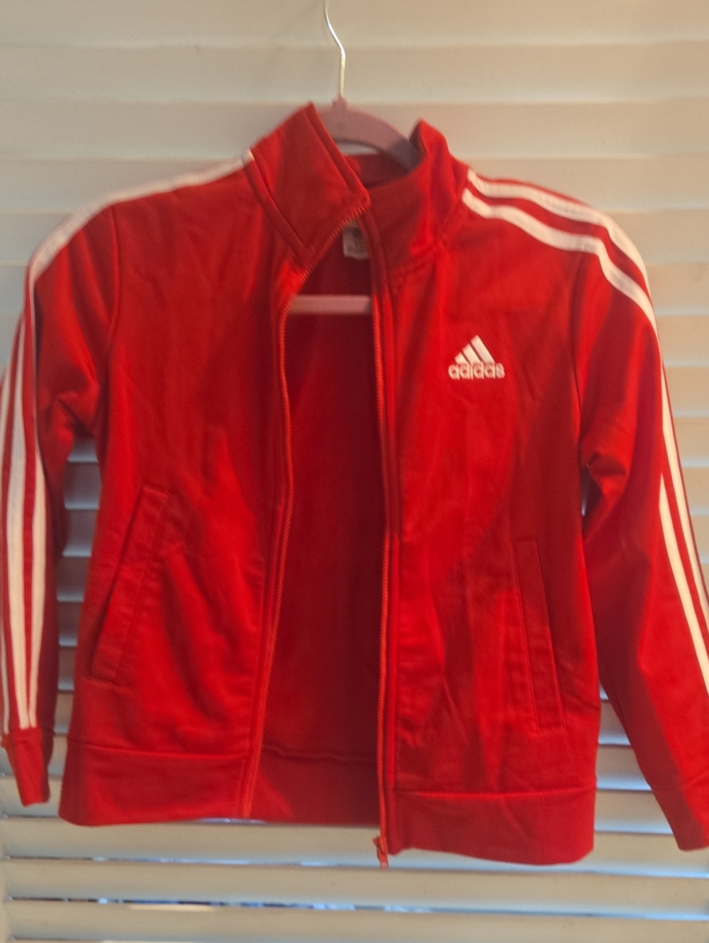 Adidas Red Kids Jean-Style Track Jacket with White Stripes